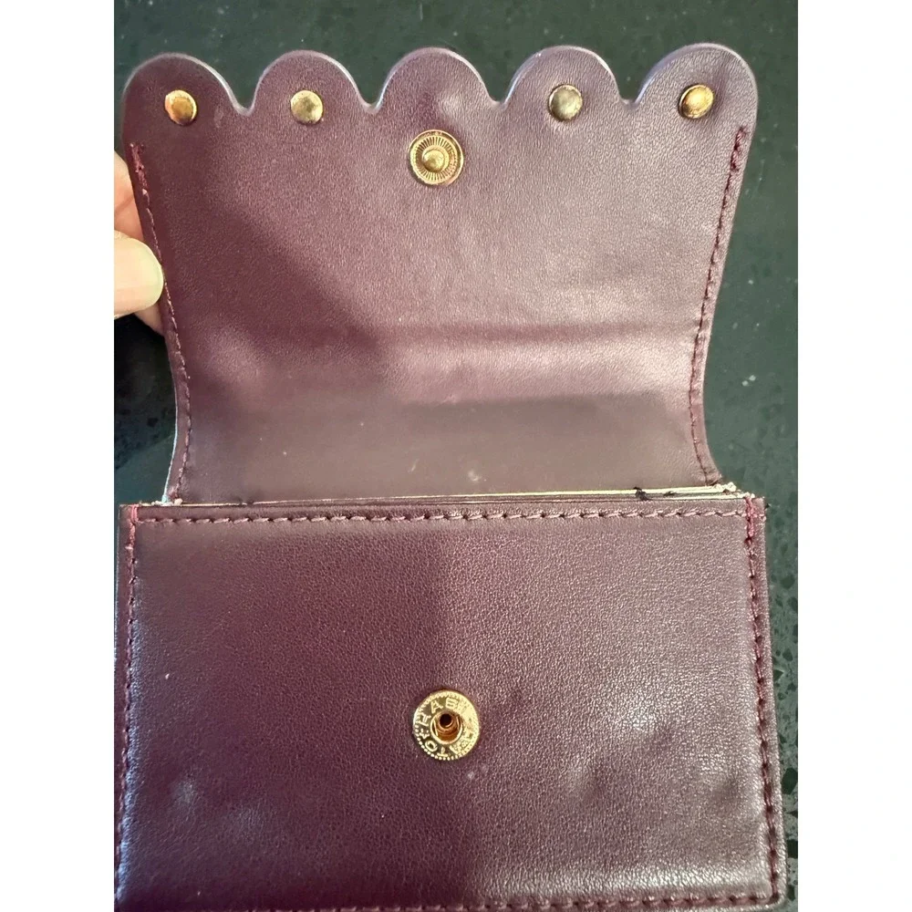 Ted Baker London Burgundy Leather Scalloped Pearl Card Holder Wallet